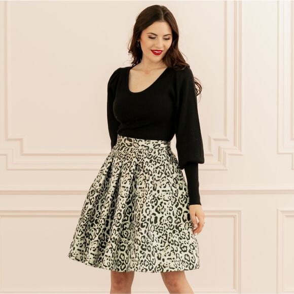 Rachel Parcell Metallic Leopard Print Skirt Large Black Silver White XS - Picture 1 of 5
